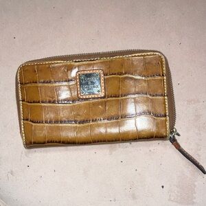 Dooney & Bourke Tan Croc Embossed Zip Wallet